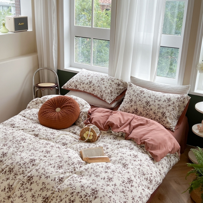 91家纺网 家纺一手货源 找家纺 柚子 2023新款全棉针织印花四件套 梅林春晓