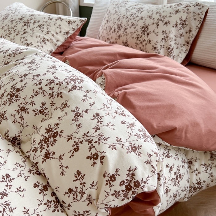 91家纺网 家纺一手货源 找家纺 柚子 2023新款全棉针织印花四件套 梅林春晓