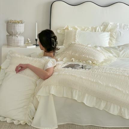 91家纺网 家纺一手货源 找家纺 玛奇朵全棉有氧精梳水洗棉弹力雪纺纱-伊丽莎白系列四件套 伊丽莎白-奶杏