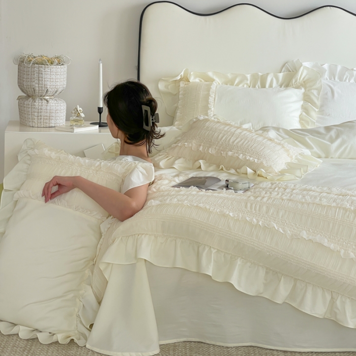 91家纺网 家纺一手货源 找家纺 （总）玛奇朵2023全棉有氧精梳水洗棉弹力雪纺纱-伊丽莎白系列四件套