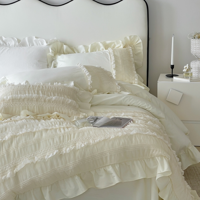 91家纺网 家纺一手货源 找家纺 （总）玛奇朵2023全棉有氧精梳水洗棉弹力雪纺纱-伊丽莎白系列四件套