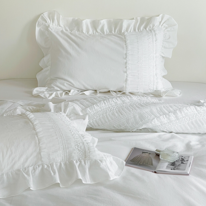 91家纺网 家纺一手货源 找家纺 玛奇朵全棉有氧精梳水洗棉弹力雪纺纱-伊丽莎白系列四件套 伊丽莎白-白