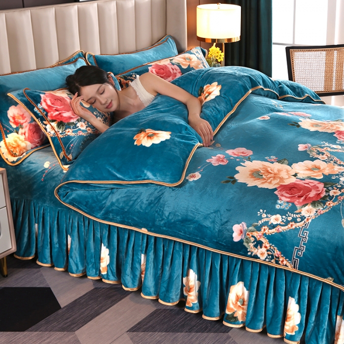 91家纺网 家纺一手货源 找家纺 莱凯家纺 2023新款牛奶绒轻奢四件套【七斤】花韵柔情