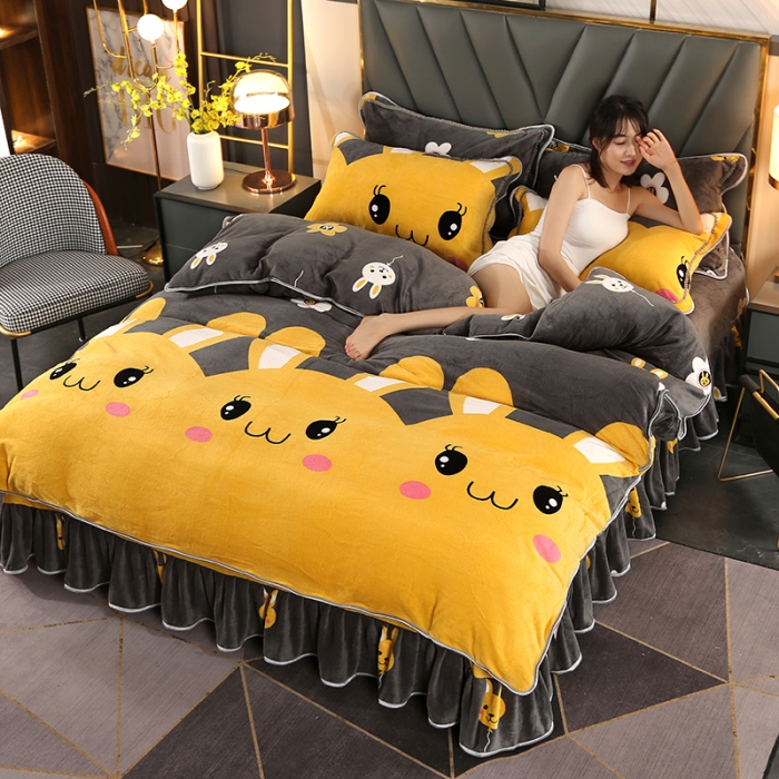 91家纺网 家纺一手货源 找家纺 莱凯家纺 2023新款牛奶绒轻奢四件套【七斤】欢乐萌兔