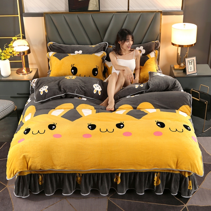 91家纺网 家纺一手货源 找家纺 莱凯家纺 2023新款牛奶绒轻奢四件套【七斤】欢乐萌兔