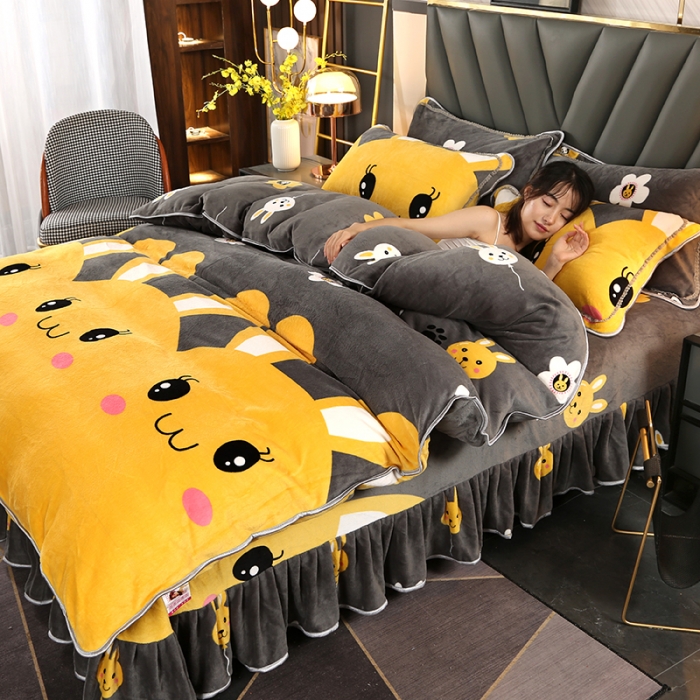 91家纺网 家纺一手货源 找家纺 莱凯家纺 2023新款牛奶绒轻奢四件套【七斤】欢乐萌兔