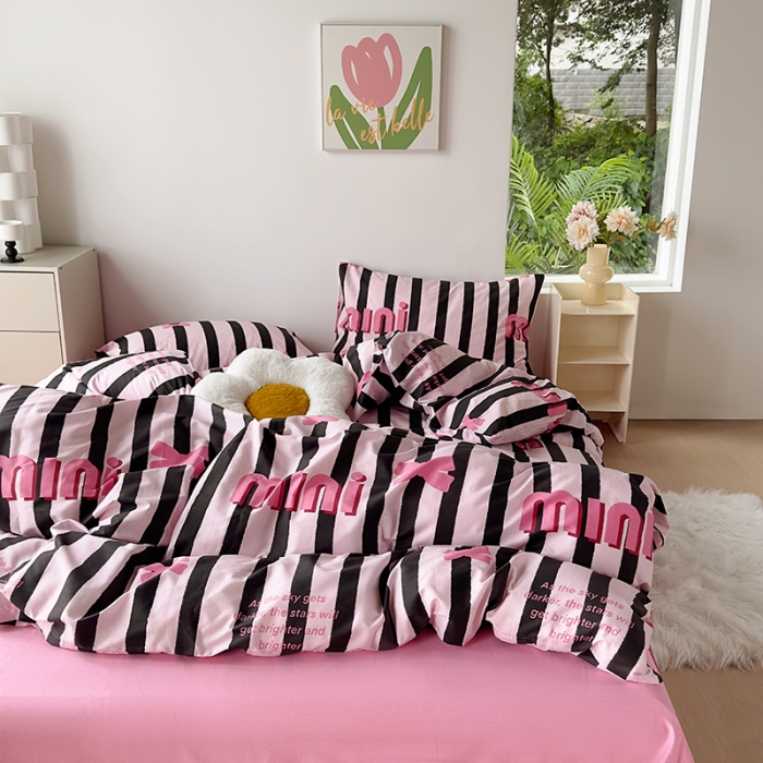 91家纺网 家纺一手货源 找家纺 怡家居 2023新款全棉四件套7月新花色 粉色蝴蝶结