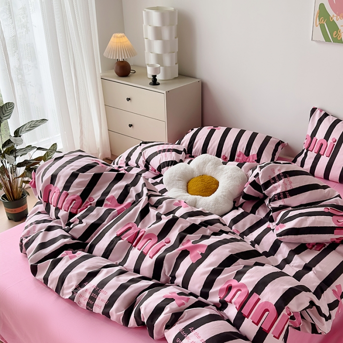 91家纺网 家纺一手货源 找家纺 怡家居 2023新款全棉四件套7月新花色 粉色蝴蝶结