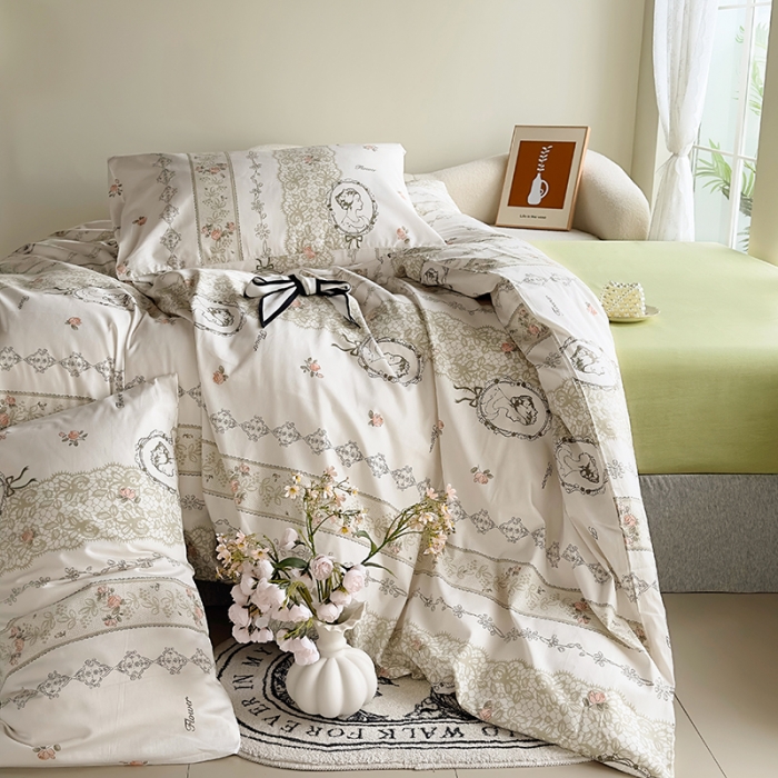 91家纺网 家纺一手货源 找家纺 怡家居 2023新款全棉四件套7月新花色 浪漫恋人