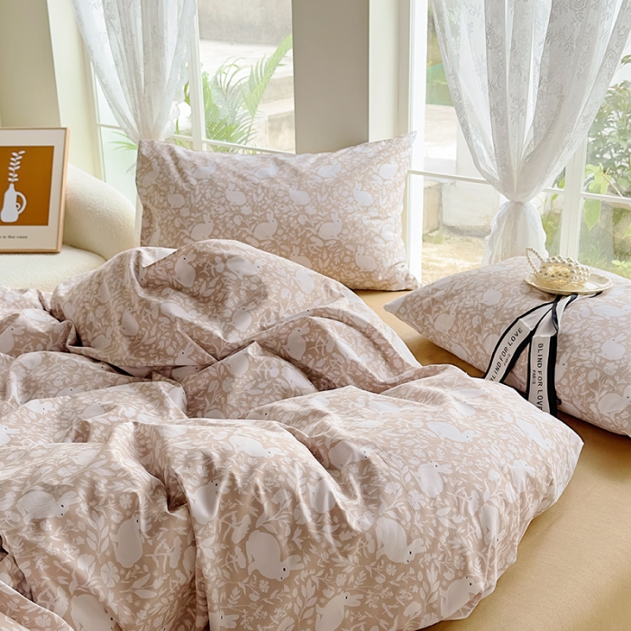 91家纺网 家纺一手货源 找家纺 怡家居 2023新款全棉四件套7月新花色 秋兔