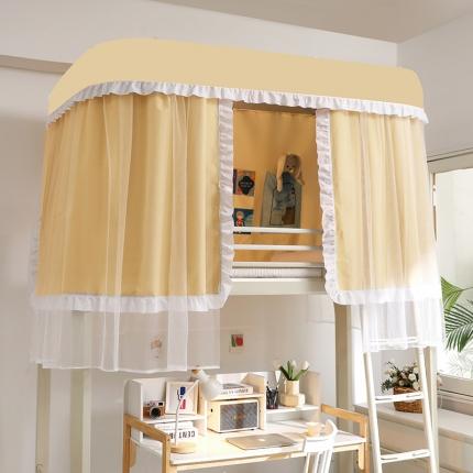 91家纺网 家纺一手货源 找家纺 （总）安金2024新款涂层99％强遮光学生蚊帐床帘一体学生轨道纯色花边