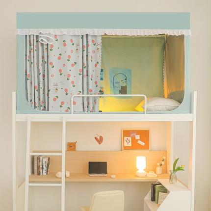 91家纺网 家纺一手货源 找家纺 安金 2023新款涂层99％强遮光学生蚊帐床帘一体学生坐床纯色花边印花 学生坐床纯色花边印花-郁金香兔