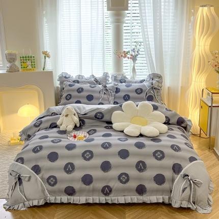 91家纺网 家纺一手货源 找家纺 （总）艺玲 2023新款韩式蝴蝶结花边斜纹加厚磨毛床裙床单四件套