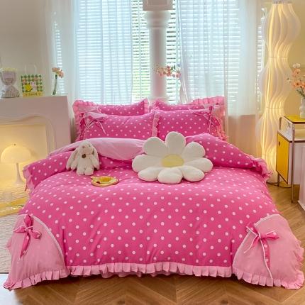 91家纺网 家纺一手货源 找家纺 （总）艺玲 2023新款韩式蝴蝶结花边斜纹加厚磨毛床裙床单四件套