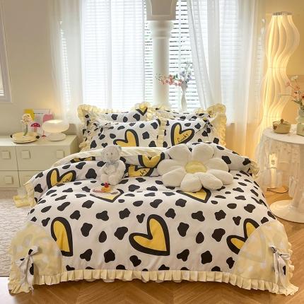 91家纺网 家纺一手货源 找家纺 （总）艺玲 2023新款韩式蝴蝶结花边斜纹加厚磨毛床裙床单四件套