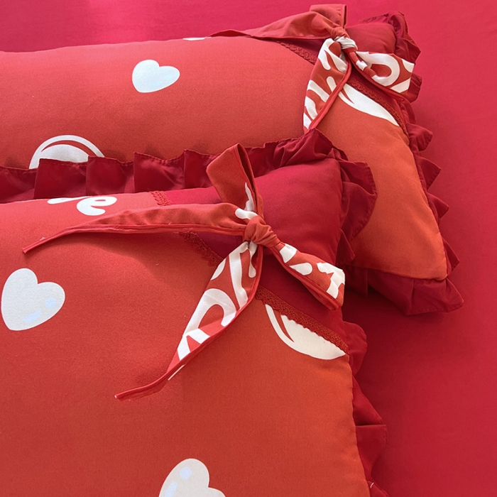 91家纺网 家纺一手货源 找家纺 艺玲 2023新款韩式蝴蝶结花边斜纹加厚磨毛床裙床单四件套 爱意永恒