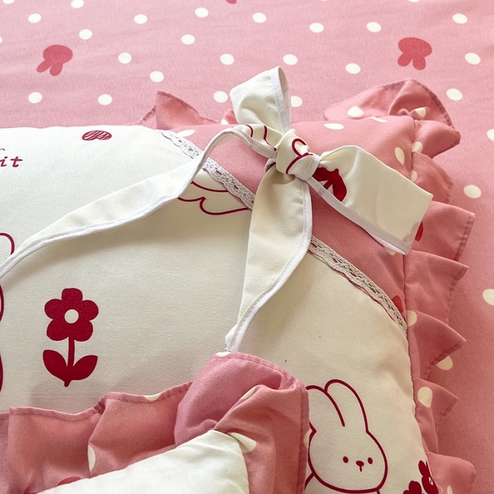 91家纺网 家纺一手货源 找家纺 艺玲 2023新款韩式蝴蝶结花边斜纹加厚磨毛床裙床单四件套 彼得兔