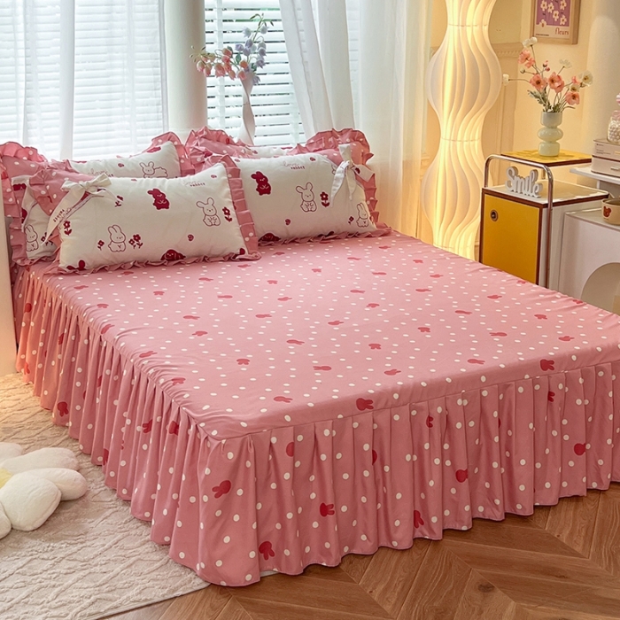 91家纺网 家纺一手货源 找家纺 艺玲 2023新款韩式蝴蝶结花边斜纹加厚磨毛床裙床单四件套 彼得兔