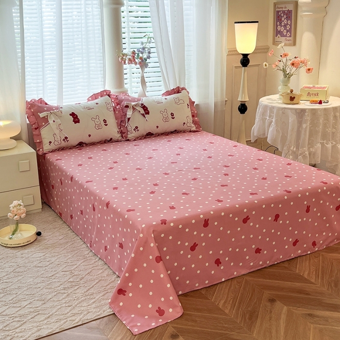 91家纺网 家纺一手货源 找家纺 艺玲 2023新款韩式蝴蝶结花边斜纹加厚磨毛床裙床单四件套 彼得兔