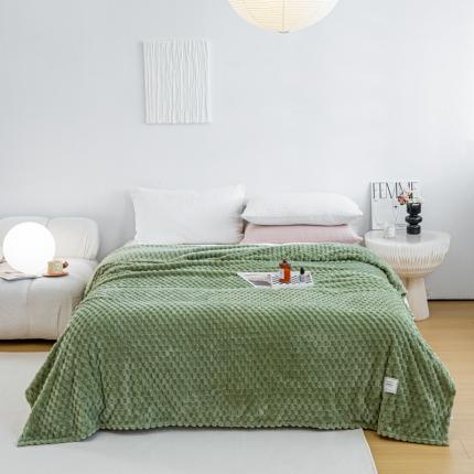 91家纺网 家纺一手货源 找家纺 羋多 2023年新款菠萝格提花毯子法莱绒云貂绒贴布毛毯 金龟绒-抹茶绿