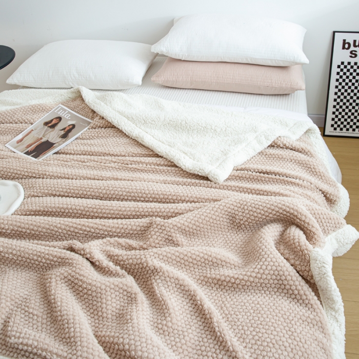 91家纺网 家纺一手货源 找家纺 羋多2023年新款AB版提花塔芙绒羊羔绒毯子舒棉绒毛毯 玫瑰绒-奶茶咖