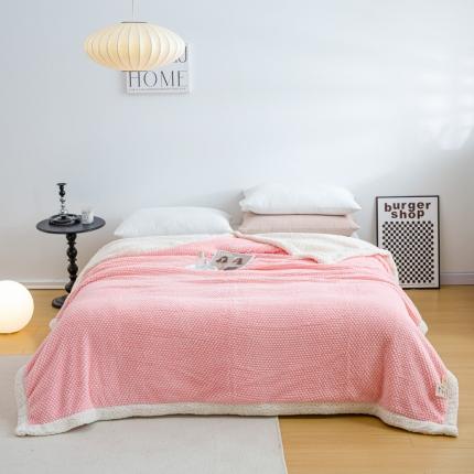 91家纺网 家纺一手货源 找家纺 羋多2023年新款AB版提花塔芙绒羊羔绒毯子舒棉绒毛毯 玫瑰绒-樱桃粉