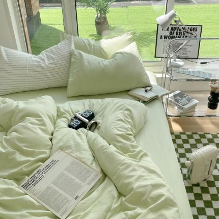 91家纺网 家纺一手货源 找家纺 阿曼达2023新款ins风超柔亲肤水洗m纯色四件套 ins水洗-蜜瓜绿