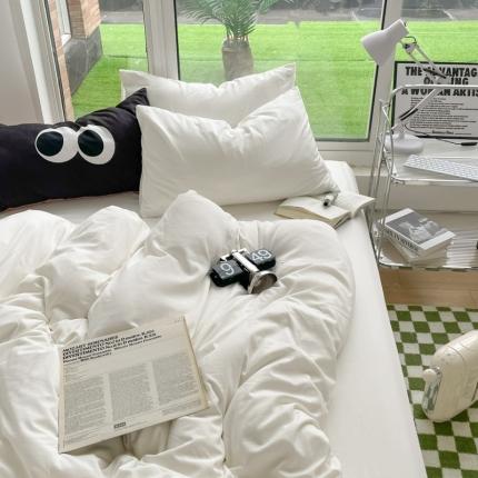 91家纺网 家纺一手货源 找家纺 阿曼达2023新款ins风超柔亲肤水洗m纯色四件套 ins水洗-奶白色