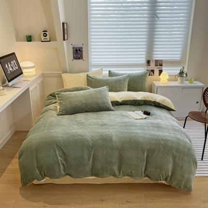 91家纺网 家纺一手货源 找家纺 丝羽坊 2023新款高克重3D立体雕花提花牛奶绒四件套单被套 格调-牛油果绿