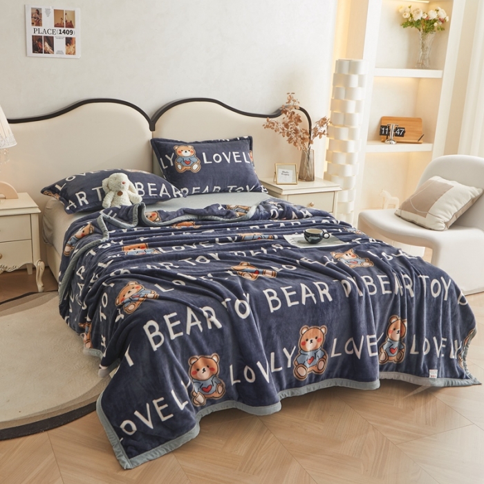 91家纺网 家纺一手货源 找家纺 雅萱 2024新款牛奶绒盖毯子毛毯午睡毯保暖加厚 love熊