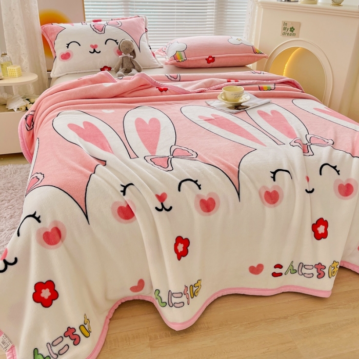 91家纺网 家纺一手货源 找家纺 雅萱 2024新款牛奶绒盖毯子毛毯午睡毯保暖加厚 大白兔