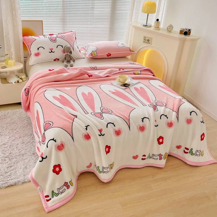 91家纺网 家纺一手货源 找家纺 雅萱 2024新款牛奶绒盖毯子毛毯午睡毯保暖加厚 大白兔