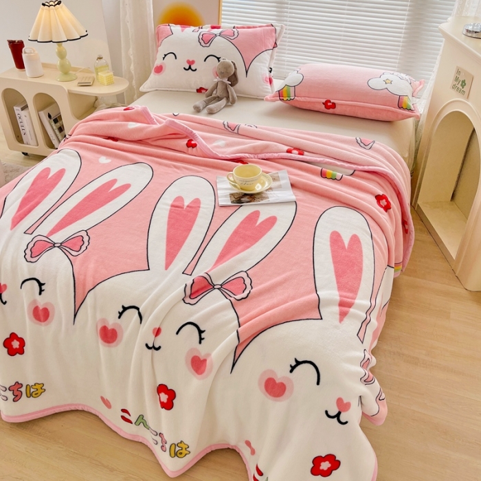 91家纺网 家纺一手货源 找家纺 雅萱 2024新款牛奶绒盖毯子毛毯午睡毯保暖加厚 大白兔