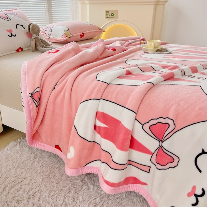 91家纺网 家纺一手货源 找家纺 雅萱 2024新款牛奶绒盖毯子毛毯午睡毯保暖加厚 大白兔