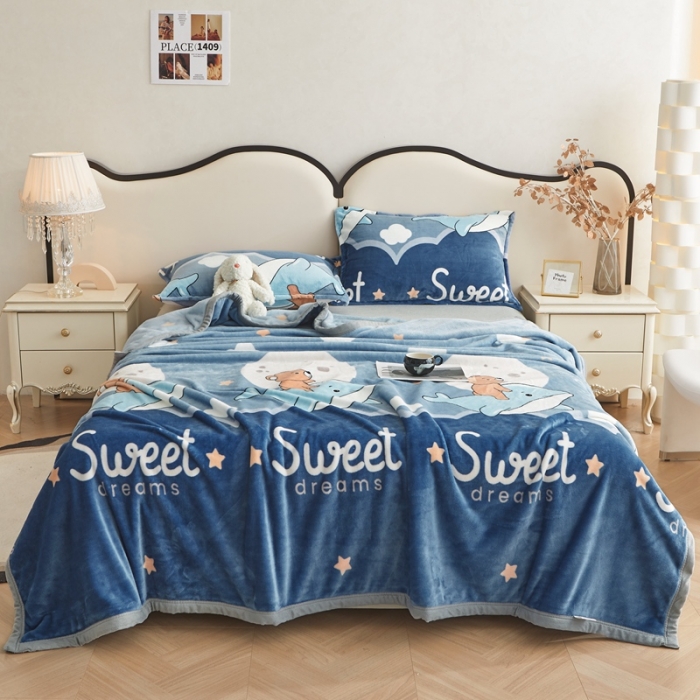 91家纺网 家纺一手货源 找家纺 雅萱 2024新款牛奶绒盖毯子毛毯午睡毯保暖加厚 海豚和熊