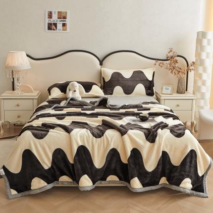 雅萱 2024新款牛奶绒盖毯子毛毯午睡毯保暖加厚 黑白波波