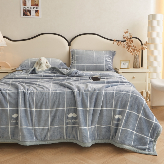 91家纺网 家纺一手货源 找家纺 雅萱 2024新款牛奶绒盖毯子毛毯午睡毯保暖加厚 胡子格