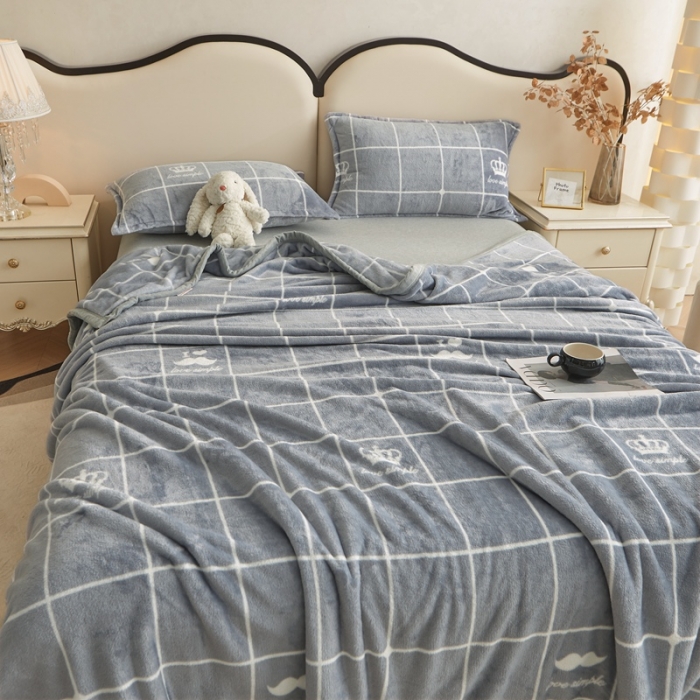 91家纺网 家纺一手货源 找家纺 雅萱 2024新款牛奶绒盖毯子毛毯午睡毯保暖加厚 胡子格