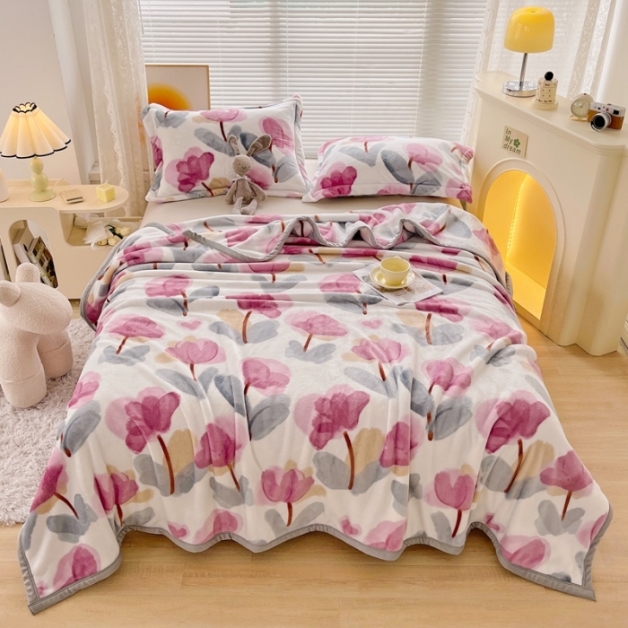 91家纺网 家纺一手货源 找家纺 雅萱 2024新款牛奶绒盖毯子毛毯午睡毯保暖加厚 花枝蔓