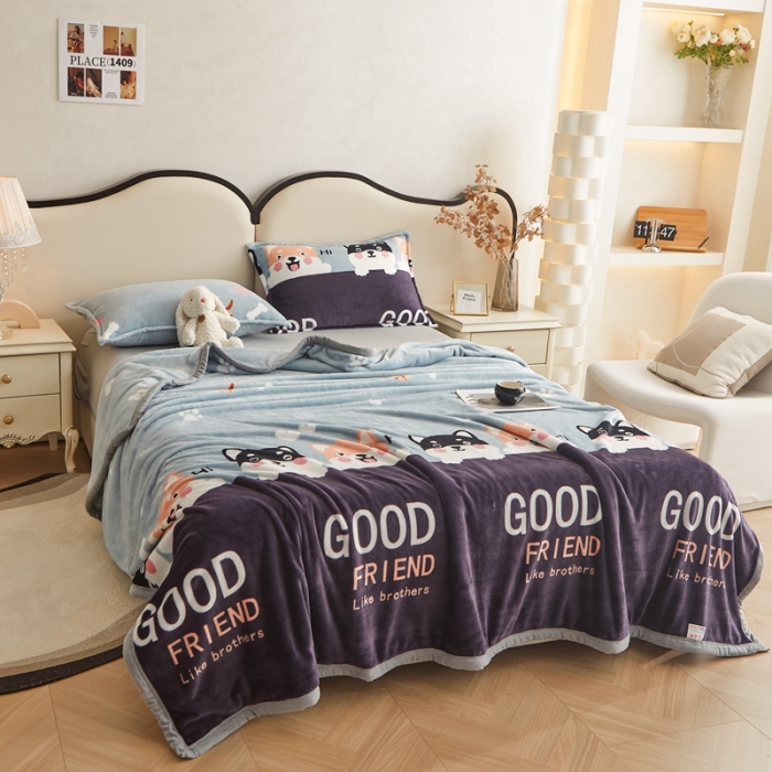 91家纺网 家纺一手货源 找家纺 雅萱 2024新款牛奶绒盖毯子毛毯午睡毯保暖加厚 可爱小狗