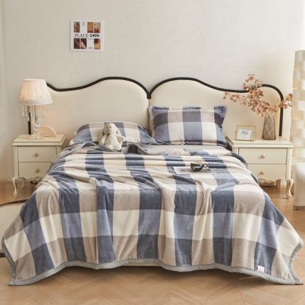 雅萱 2024新款牛奶绒盖毯子毛毯午睡毯保暖加厚 兰大格