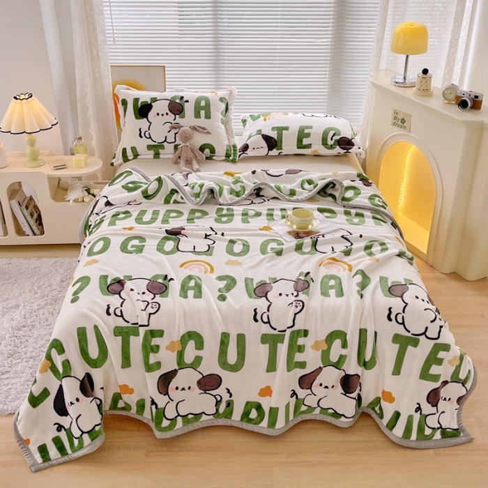 91家纺网 家纺一手货源 找家纺 雅萱 2024新款牛奶绒盖毯子毛毯午睡毯保暖加厚 汪汪