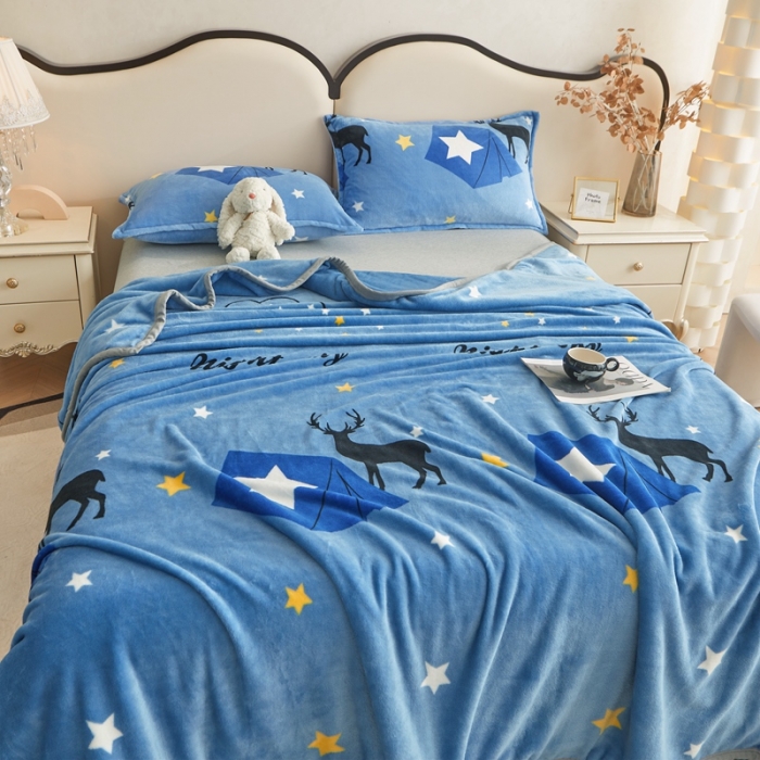 91家纺网 家纺一手货源 找家纺 雅萱 2024新款牛奶绒盖毯子毛毯午睡毯保暖加厚 星辰鹿影