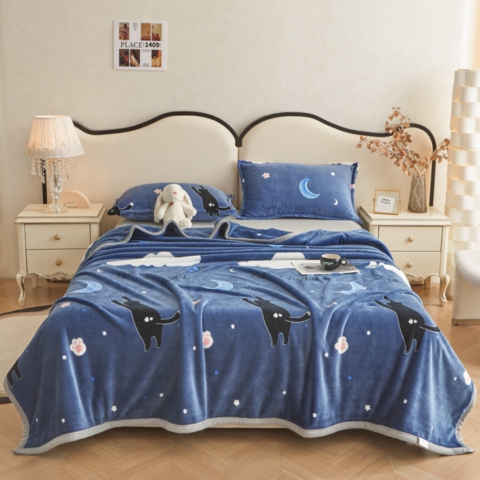 91家纺网 家纺一手货源 找家纺 雅萱 2024新款牛奶绒盖毯子毛毯午睡毯保暖加厚 星空