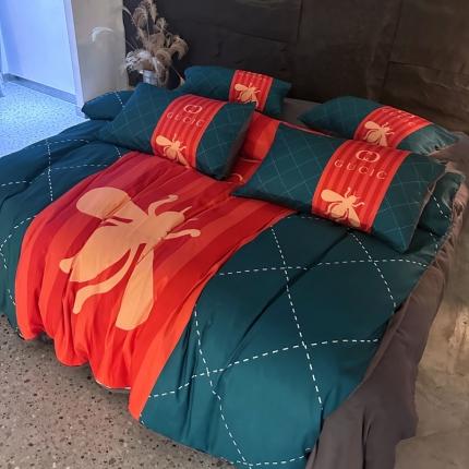 91家纺网 家纺一手货源 找家纺 丽斐纺织 2023新款双面磨毛数码印花四件套 磨毛绿驰