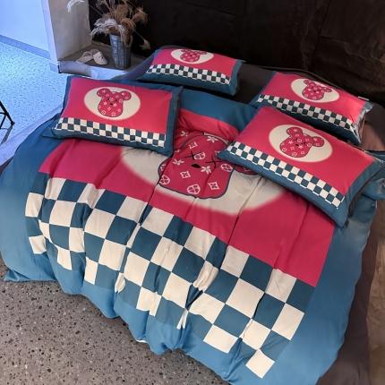 91家纺网 家纺一手货源 找家纺 丽斐纺织 2023新款双面磨毛数码印花四件套 磨毛美式熊