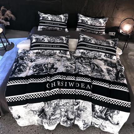 91家纺网 家纺一手货源 找家纺 丽斐纺织 2023新款双面磨毛数码印花四件套 磨毛水墨