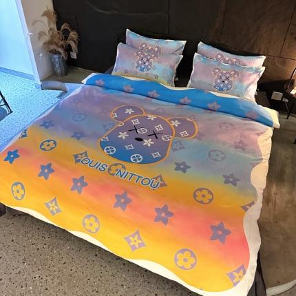 91家纺网 家纺一手货源 找家纺 丽斐纺织 2023新款双面磨毛数码印花四件套 磨毛炫彩熊