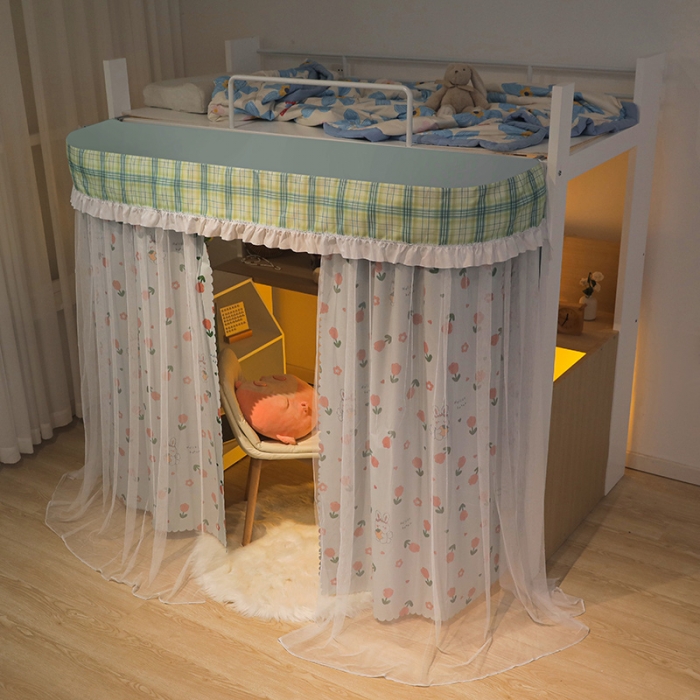 91家纺网 家纺一手货源 找家纺 安金 2024新款涂层99％强遮光学生蚊帐床帘一体格子花边印花 桌下帘印花格子-郁金香兔