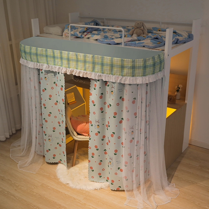 91家纺网 家纺一手货源 找家纺 安金 2024新款涂层99％强遮光学生蚊帐床帘一体格子花边印花 桌下帘印花格子-郁金香兔